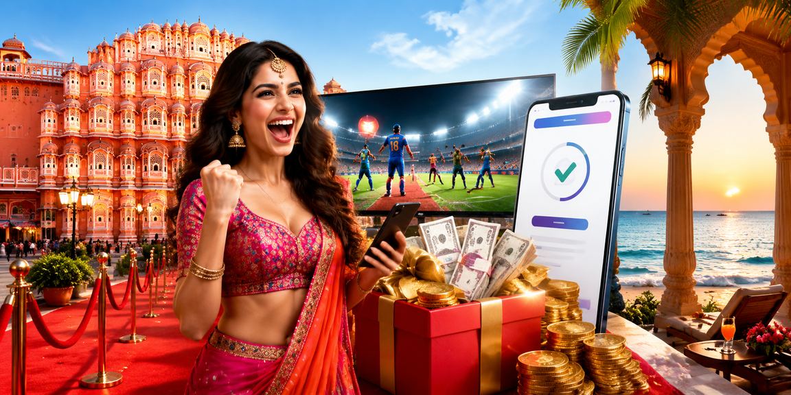 Indian woman in Jaipur using mobile phone for lottery payment via Paytm