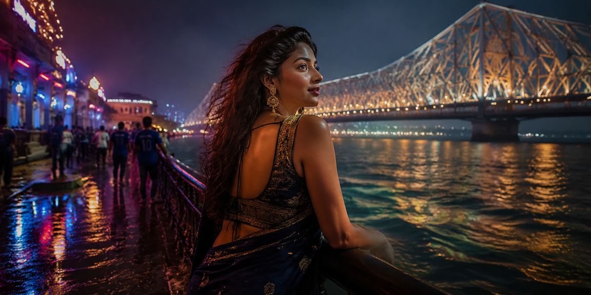 Kolkata Howrah bridge glowing neon near betting venue